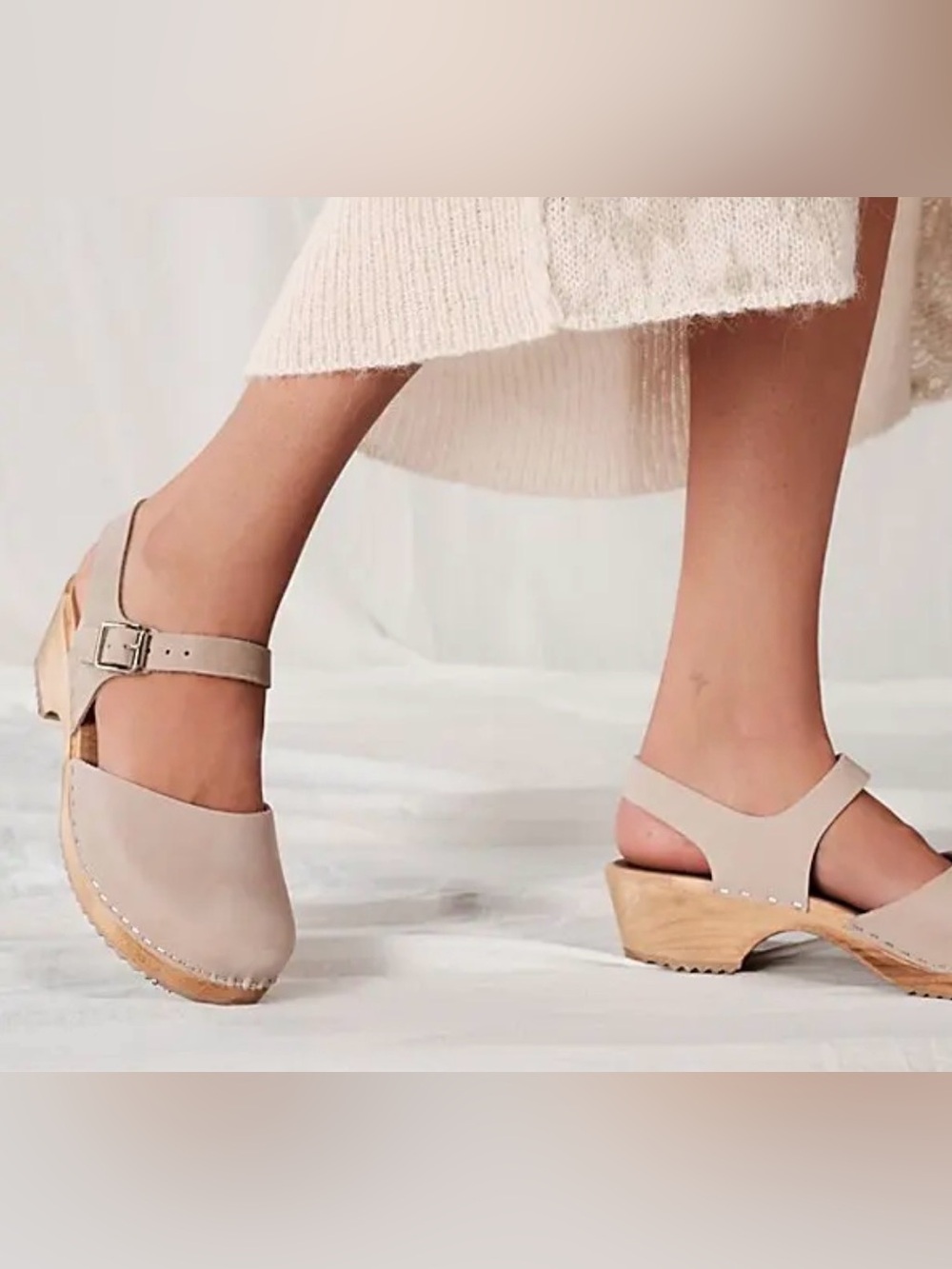 MIA of Sweden Sofia Buckle Wood Clogs Taupe Leather Size 9/EU40